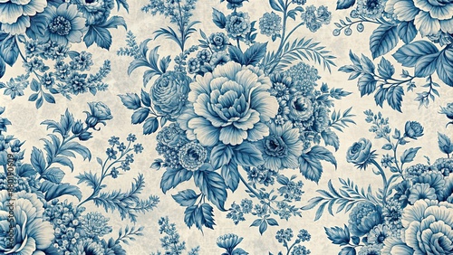 Vintage French Floral Toile Blue pattern for stock photo, floral, vintage, French, blue, pattern, wallpaper, design