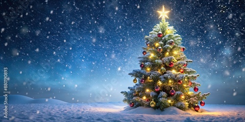 Wallpaper Mural Snow covered Christmas tree with twinkling lights , winter, holiday, seasonal, cold, decoration, festive, tree, white Torontodigital.ca