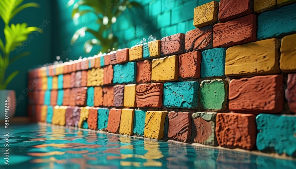 Obraz premium Colorful Brick Wall Poolside.