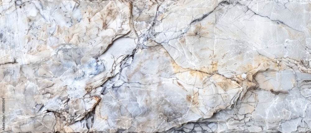 Fototapeta premium Panoramic close-up, high detail scan of weathered marble texture, Generative AI