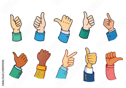 Thumbs up, multiple fingers. Hand drawn style vector design illustrations.
