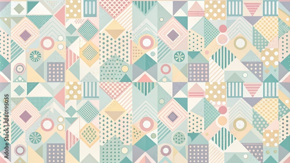 Stylish geometric shapes and abstract elements in pastel colors combine to form a modern seamless business pattern background design. Stylish geometric shapes and abstract elements in pastel colors combine to form a modern seamless business pattern background design.