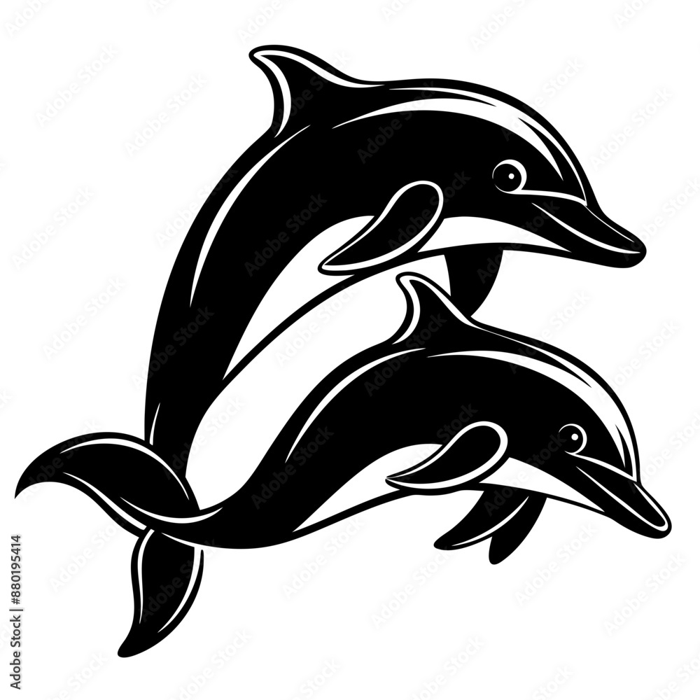 Fototapeta premium A Elegant Dolphin Pair Swimming Together Vector Design and illustration