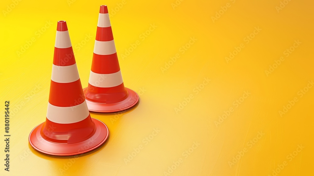 Traffic cones and under construction warning sign,traffic cone 3d rendering on yellow background,Roadsafety and prevention of accidents during road construction,Vector cartoon warning sign. Traffic cones and under construction warning sign,traffic cone 3d rendering on yellow background,Roadsafety and prevention of accidents during road construction,Vector cartoon warning sign.