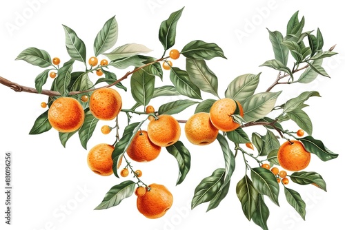 watercolor fruit orange branch