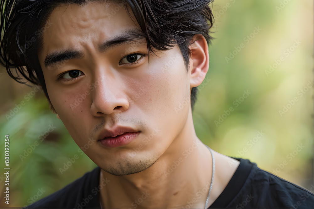 A man with a beard and dark hair is looking at the camera A man with a beard and dark hair is looking at the camera