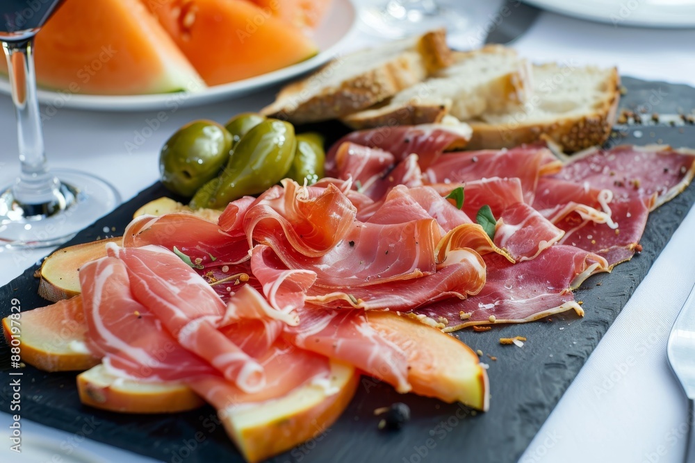Delicious Appetizer of Prosciutto, Melon, and Olives Delicious Appetizer of Prosciutto, Melon, and Olives