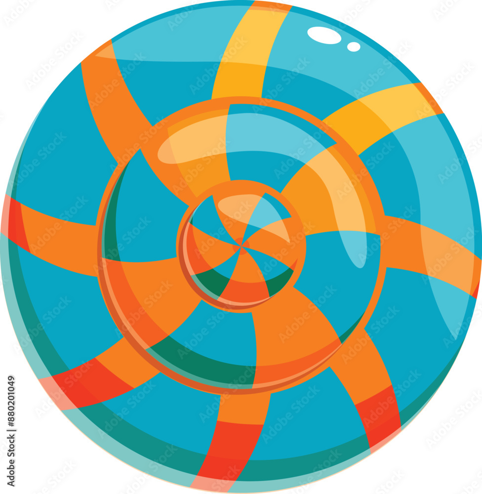 Round candy showing a swirling pattern design in blue and orange Round candy showing a swirling pattern design in blue and orange