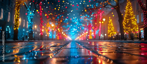 Wet Street Glowing with Reflected Lights