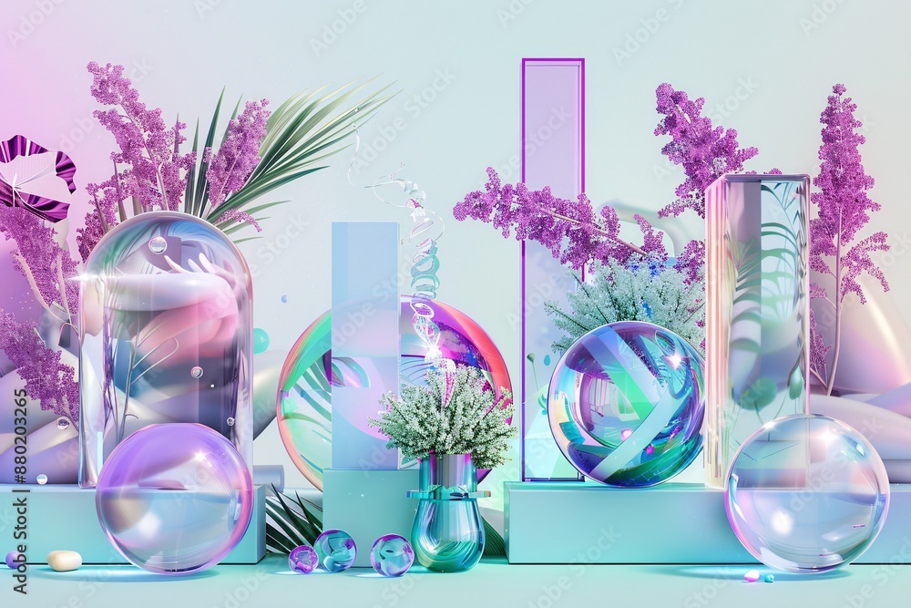 a group of glass objects with flowers a group of glass objects with flowers