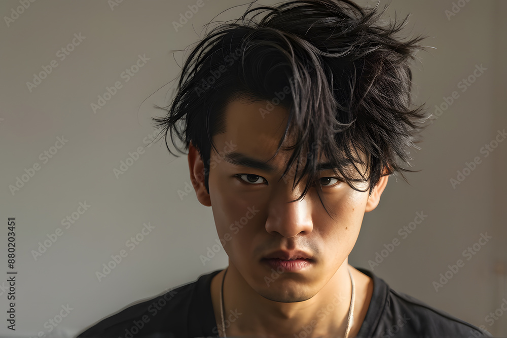 A man with short hair and a black shirt A man with short hair and a black shirt