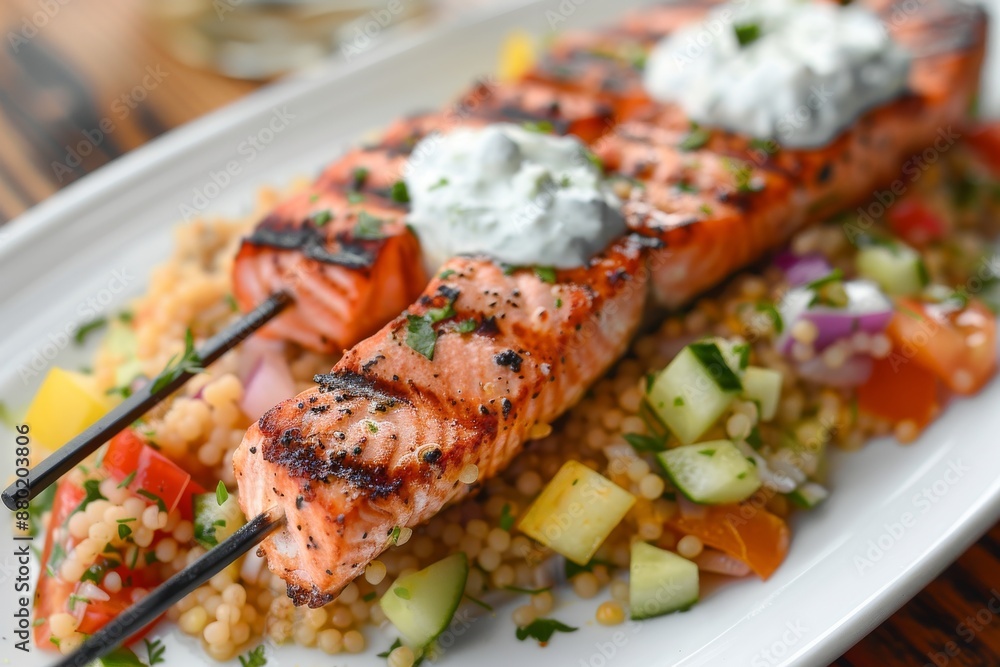 Grilled Salmon Skewers with Couscous Salad Grilled Salmon Skewers with Couscous Salad
