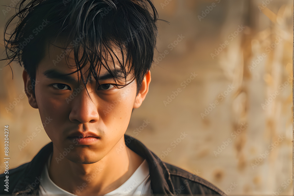 A man with wet hair and a black jacket