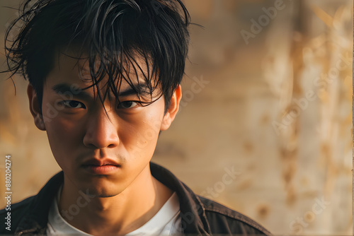 A man with wet hair and a black jacket