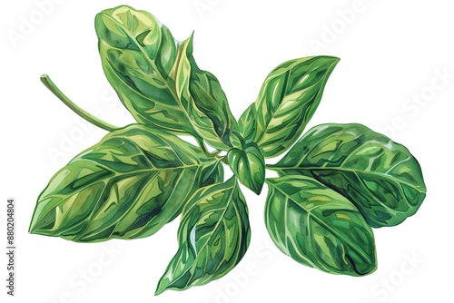 Basil plant watercolor illustration isolated on white