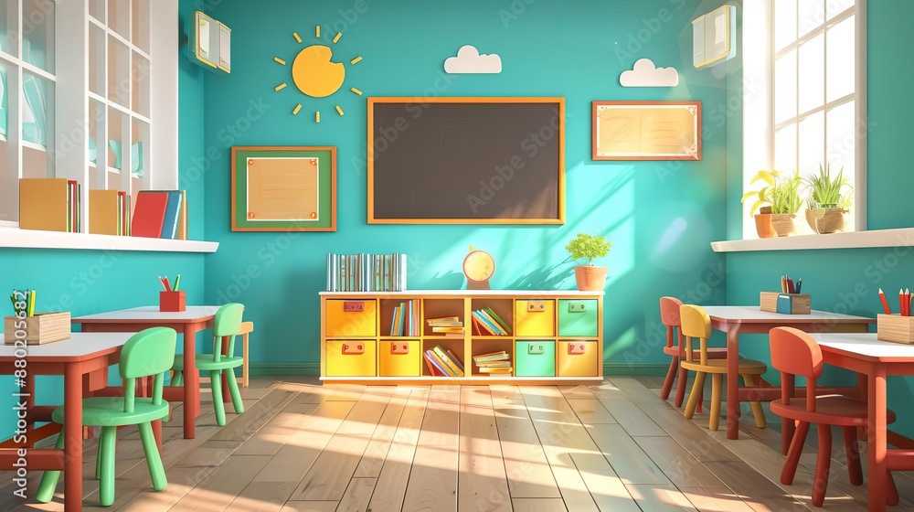 Fototapeta premium Educational posters, colorful classroom decor, flat design illustration