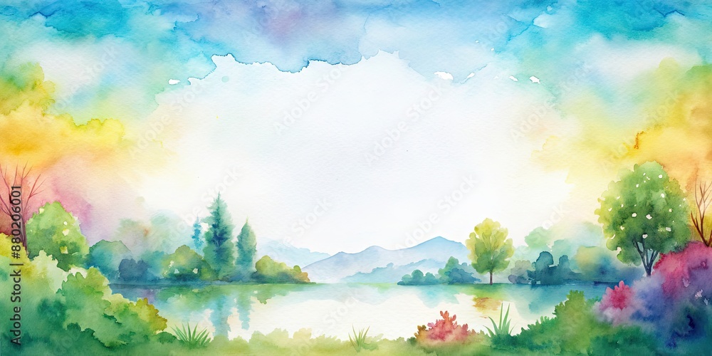 Fototapeta premium Vorlage einer Aquarell-Landschaft mit Freifl?che, watercolor, nature, scenic, landscape, template, blank space, artistic