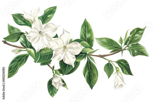 Night Flowering Jasmine flower Watercolor illustration. Hand drawn underwater element design.