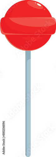 Red round lollipop candy on a stick is standing up