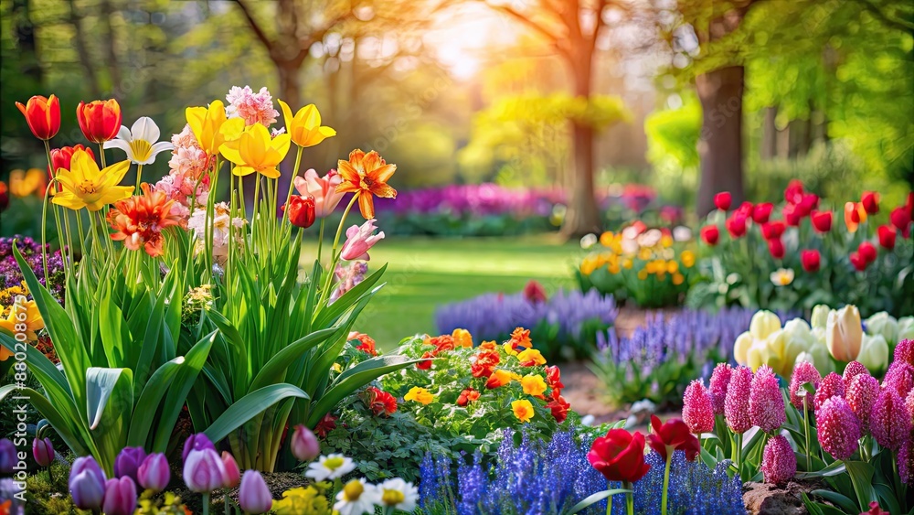 Vibrant spring flowers blooming in a beautiful garden , spring, flowers, background, colorful, pastel, petals, nature, garden Vibrant spring flowers blooming in a beautiful garden , spring, flowers, background, colorful, pastel, petals, nature, garden