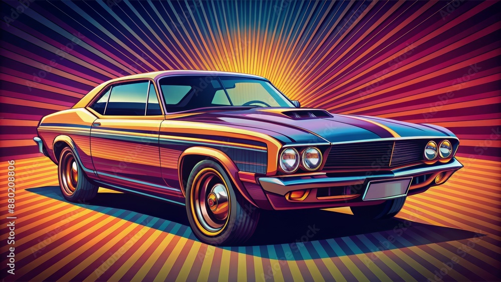 Retro stylized vector illustration of a powerful muscle car with bold lines and vibrant colors for vintage automotive design elements. Retro stylized vector illustration of a powerful muscle car with bold lines and vibrant colors for vintage automotive design elements.