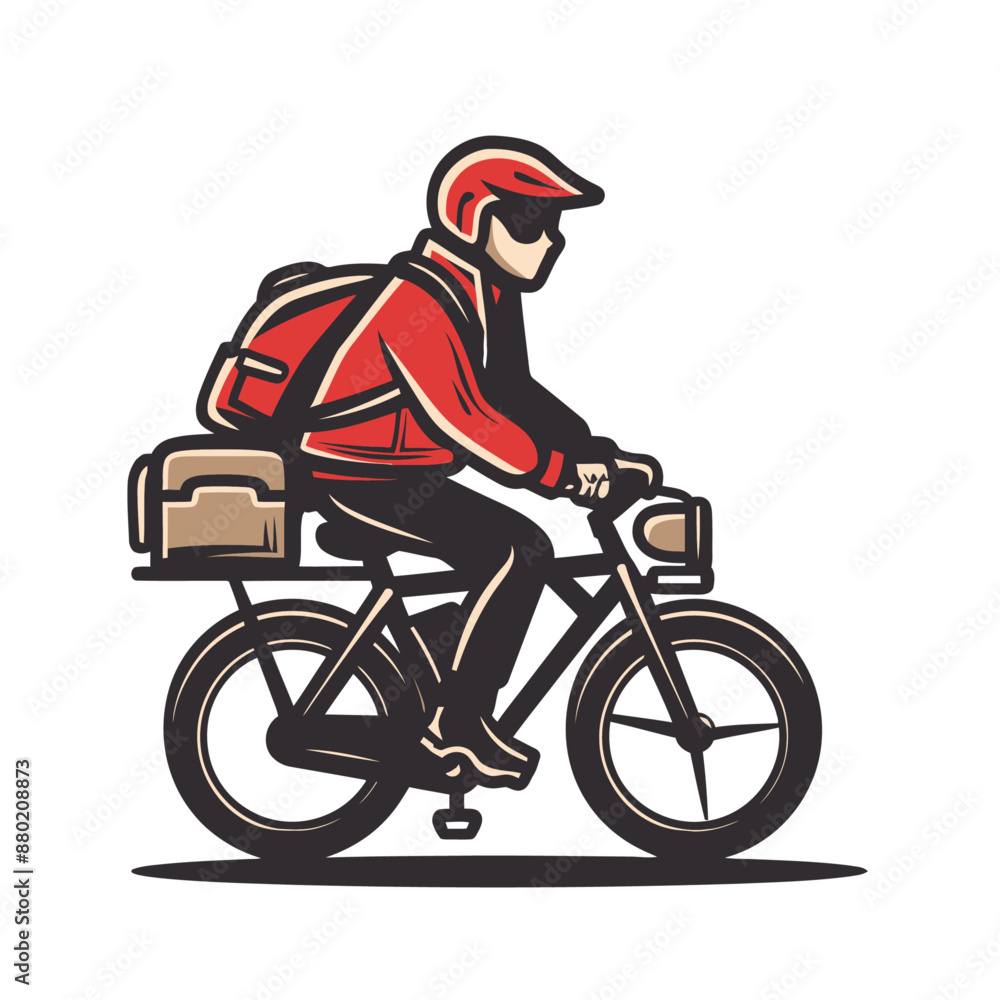 Fototapeta premium Men with cycle deliver product logotype vector