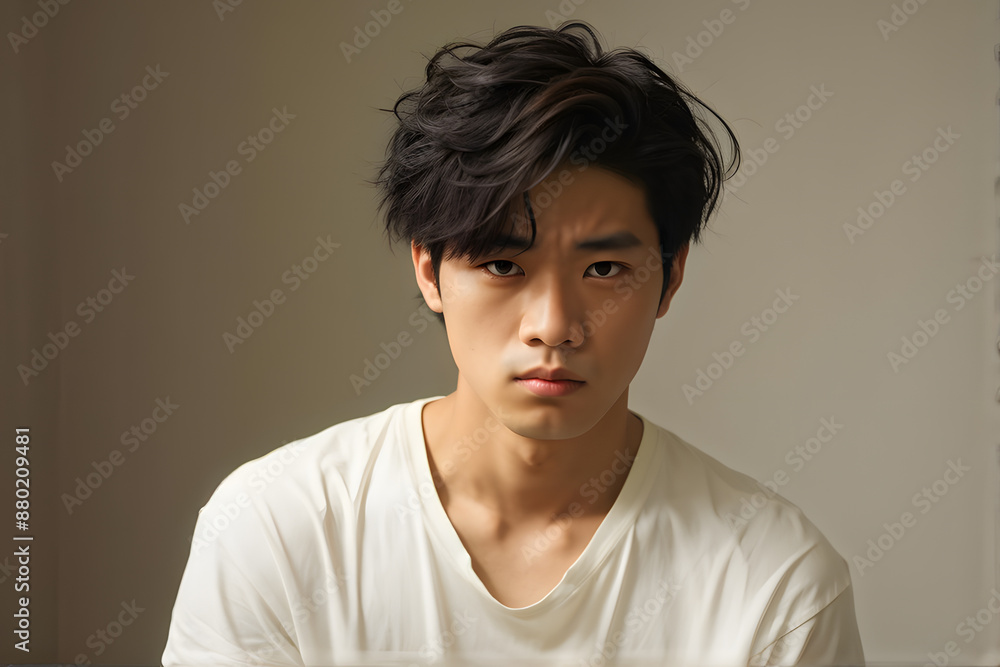 A man with short hair and a white shirt is looking at the camera A man with short hair and a white shirt is looking at the camera