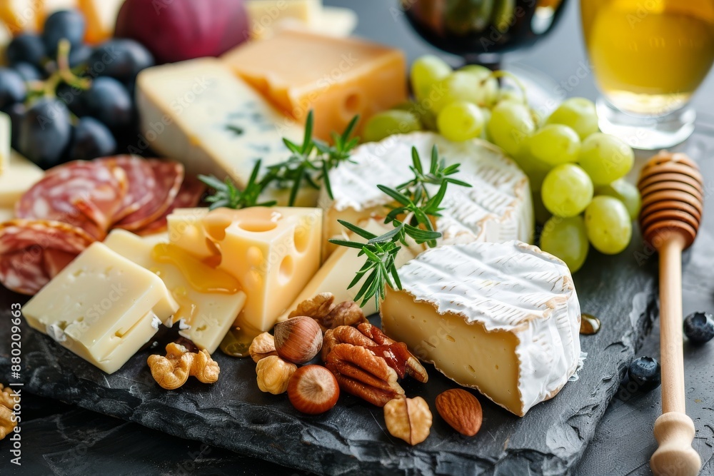 Gourmet Cheese Board with Grapes and Nuts Gourmet Cheese Board with Grapes and Nuts