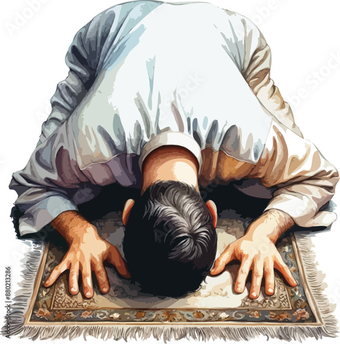 illustration of a man doing sujood, islamic prayer photo