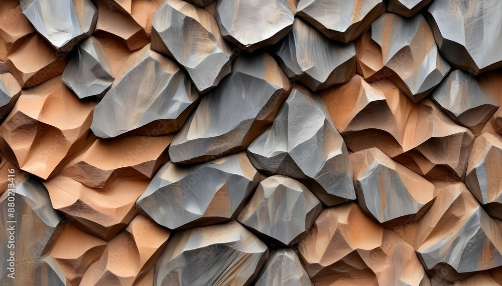 An abstract close-up view of a stone wall, featuring a repeating pattern of gray and brown rocks An abstract close-up view of a stone wall, featuring a repeating pattern of gray and brown rocks