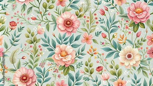 Wallpaper Mural Seamless floral pattern featuring delicate flowers and leaves in a repeat design, floral, seamless, pattern, flowers Torontodigital.ca