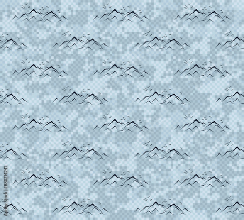 The seamless background with mountains and birds.