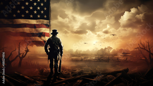 generated illustration of American civil war battle field.