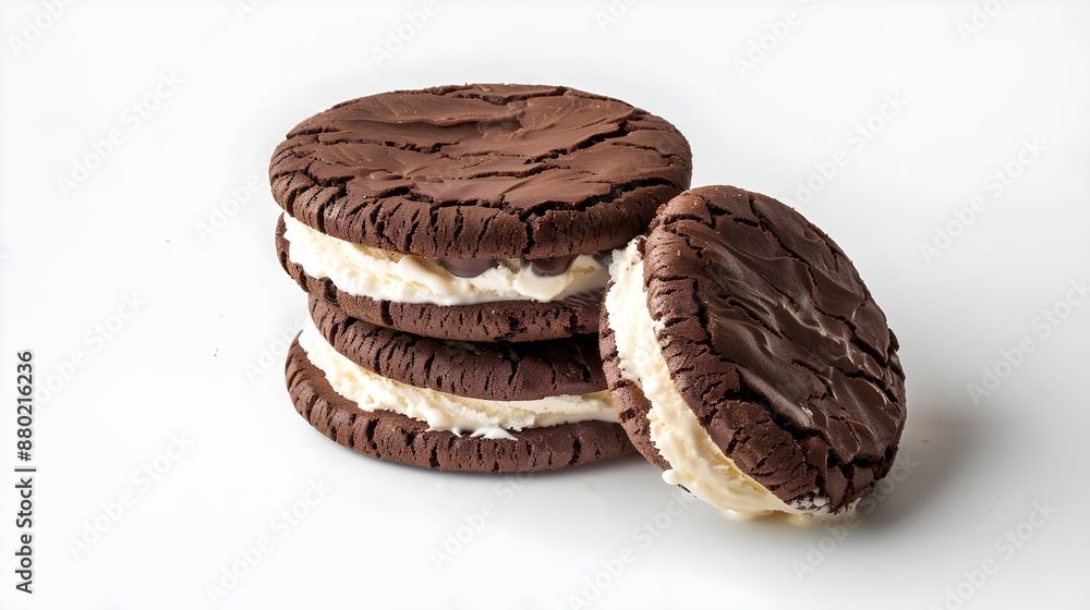 Chocolate vanilla Cookie ice cream sandwich on a white background Chocolate vanilla Cookie ice cream sandwich on a white background