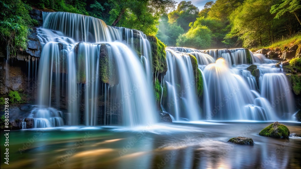 Waterfall captured in long exposure, creating a smooth and dreamy effect, waterfall, long exposure, nature, flowing water Waterfall captured in long exposure, creating a smooth and dreamy effect, waterfall, long exposure, nature, flowing water