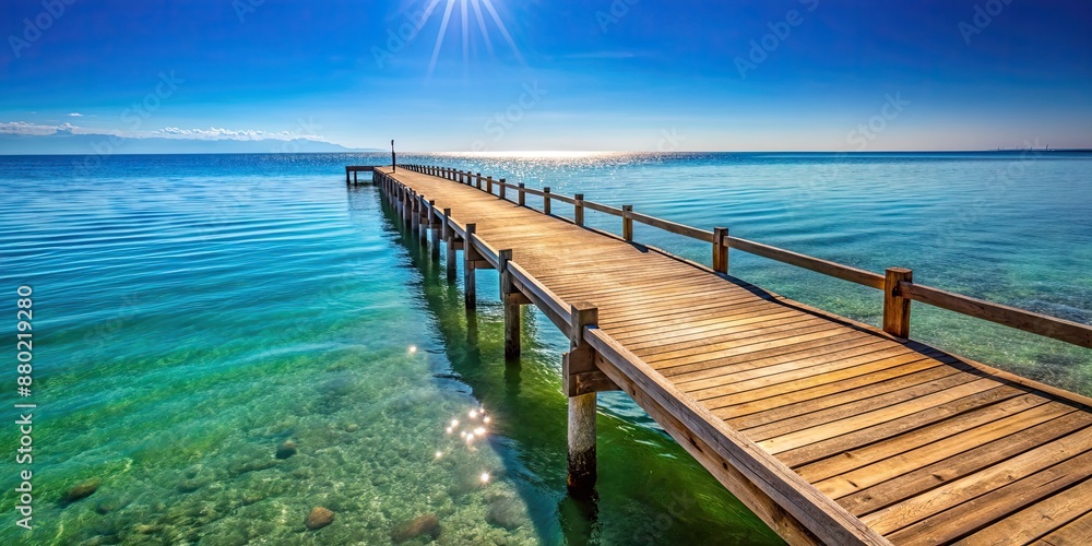 Wooden pier stretching out into the calm ocean waters on a sunny day , pier, beach, wooden, ocean, water, calm, sunset Wooden pier stretching out into the calm ocean waters on a sunny day , pier, beach, wooden, ocean, water, calm, sunset