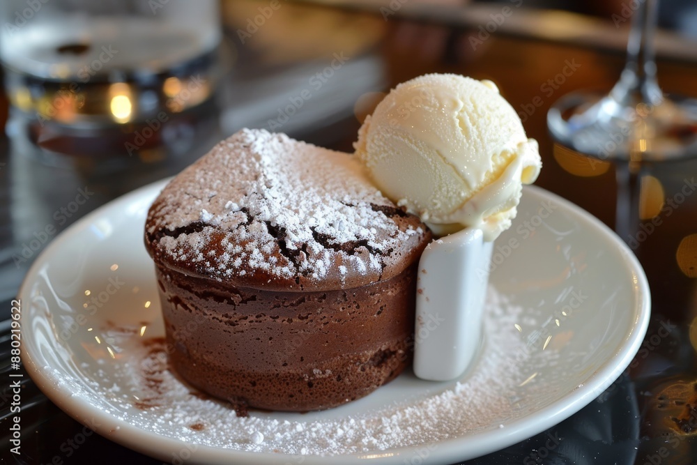 Chocolate Lava Cake with Powdered Sugar and Vanilla Ice Cream Chocolate Lava Cake with Powdered Sugar and Vanilla Ice Cream
