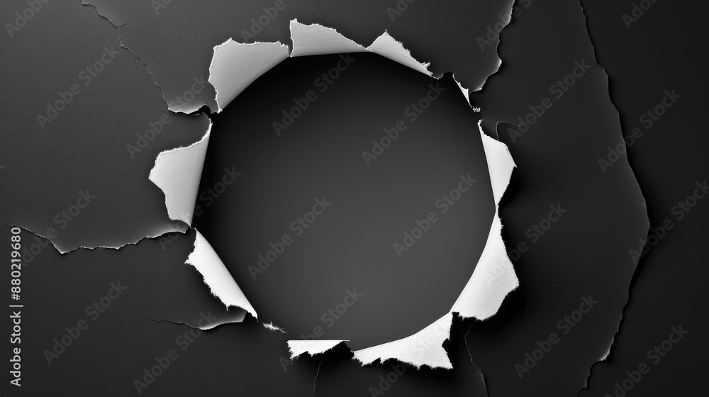 Black background with white hole in paper Black background with white hole in paper