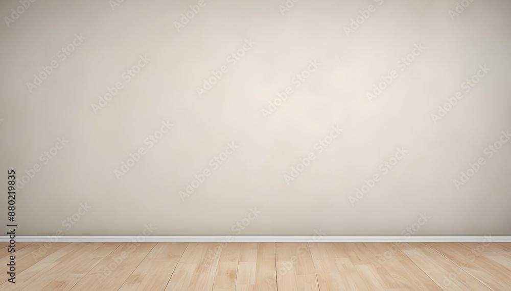 A single, light grey wall with wooden floor A single, light grey wall with wooden floor