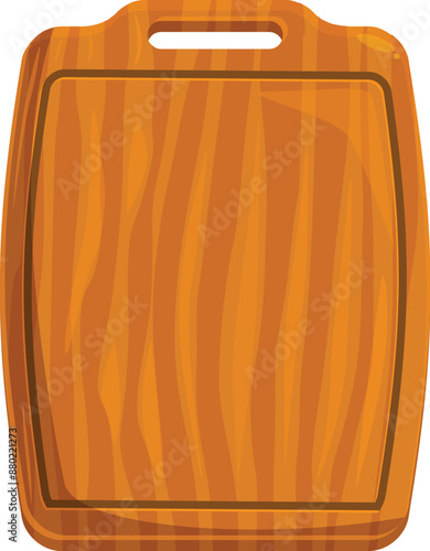 Clean rectangular wooden cutting board with handle, kitchenware object for cooking