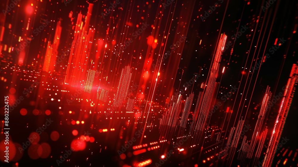 Fototapeta premium Abstract digital chart background featuring a red stock business graph, symbolizing bankruptcy, loss, and recession in finance, as well as economic crash and crisis.