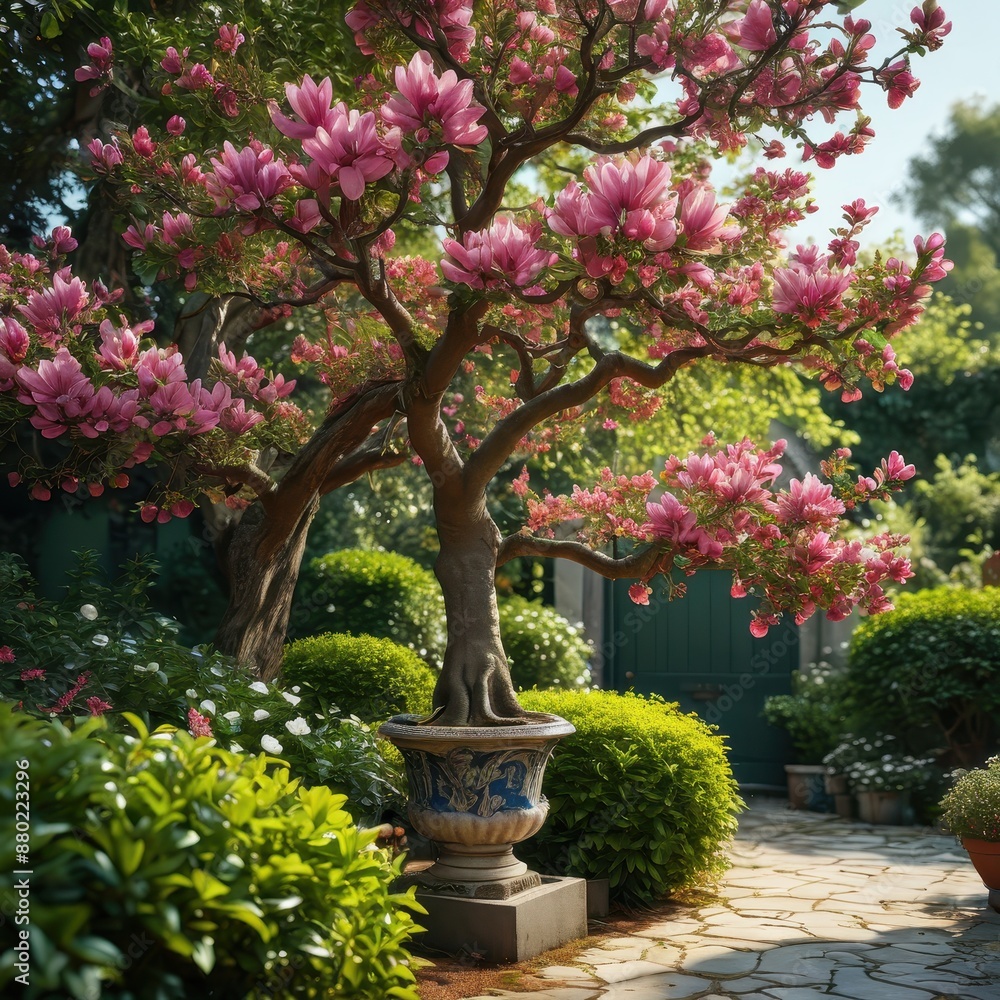 Blooming Magnolia Tree in a Garden. Blooming Magnolia Tree in a Garden.