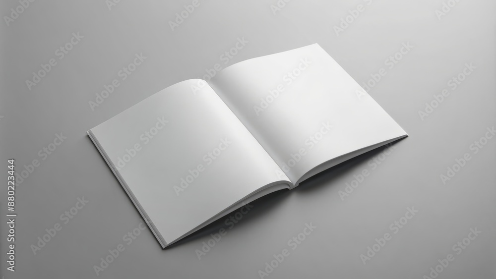 emptiness surrounds a crisp, blank, white A4-sized brochure lying flat, awaiting content, on a clean, minimalist, light gray background surface. emptiness surrounds a crisp, blank, white A4-sized brochure lying flat, awaiting content, on a clean, minimalist, light gray background surface.
