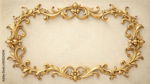 Elegant golden Regency-style frame forms border around blank center, set against soft, creamy white background with subtle texture.