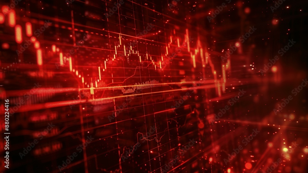 Abstract digital chart background featuring a red stock business graph, symbolizing bankruptcy, loss, and recession in finance, as well as economic crash and crisis. Abstract digital chart background featuring a red stock business graph, symbolizing bankruptcy, loss, and recession in finance, as well as economic crash and crisis.