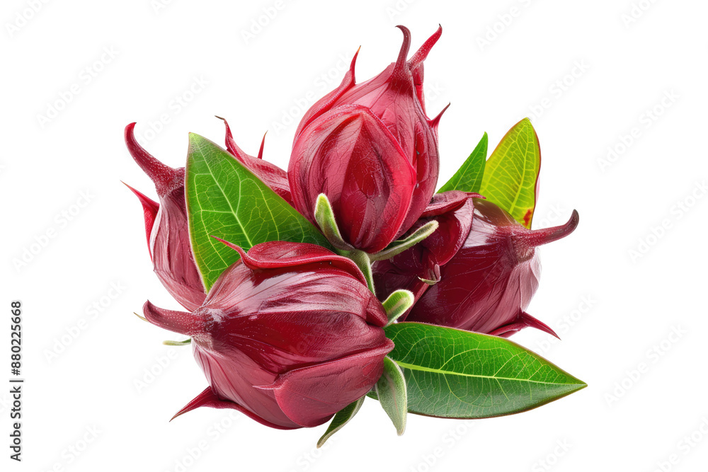 Fresh roselle fruits with leaves isolated on transparent background Fresh roselle fruits with leaves isolated on transparent background