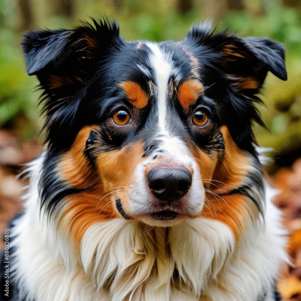 Fototapeta premium Close-up of a Tricolor Australian Shepherd's Face