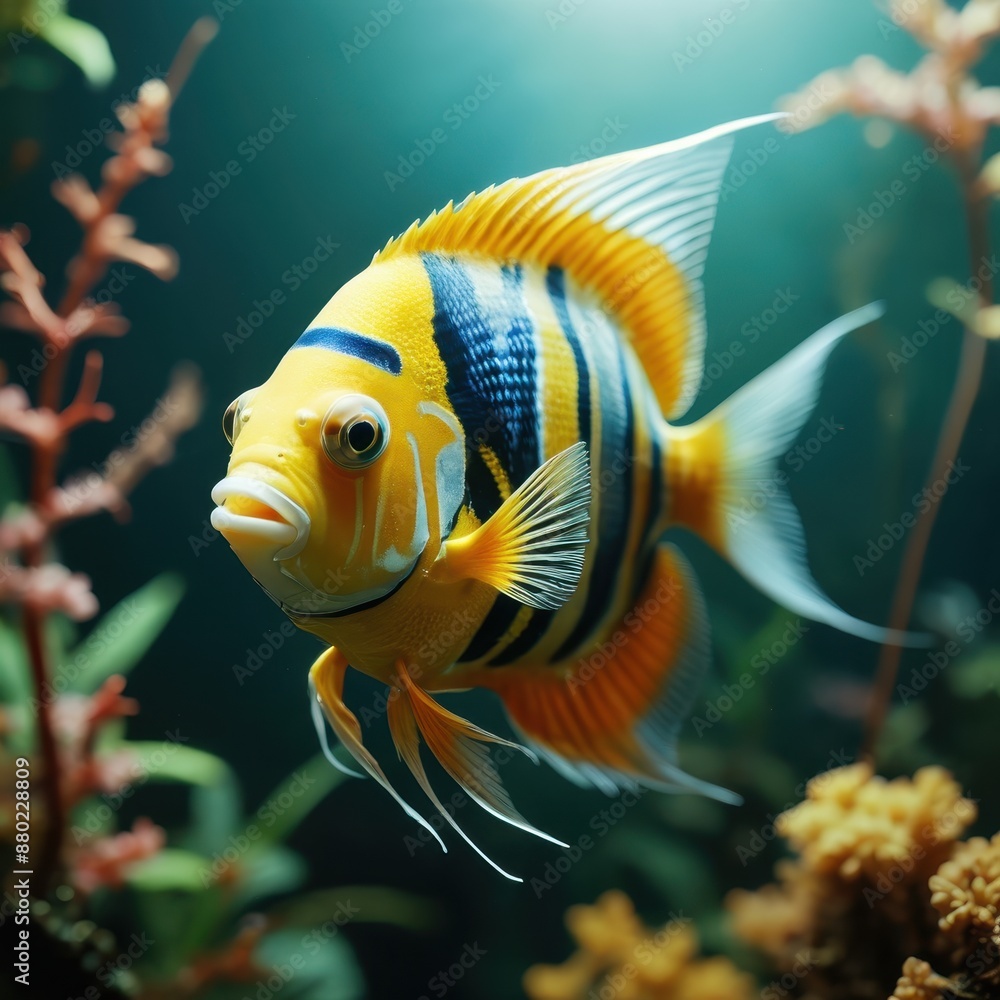 Yellow Angelfish in Aquarium. Yellow Angelfish in Aquarium.