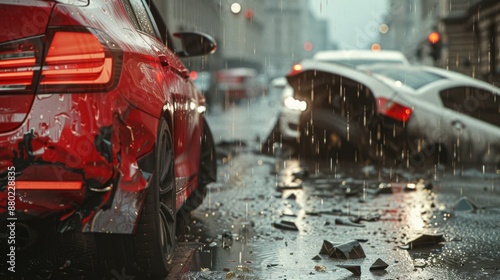 The damaged red car wreck photo