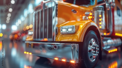 Close-up of a Yellow Semi-Truck